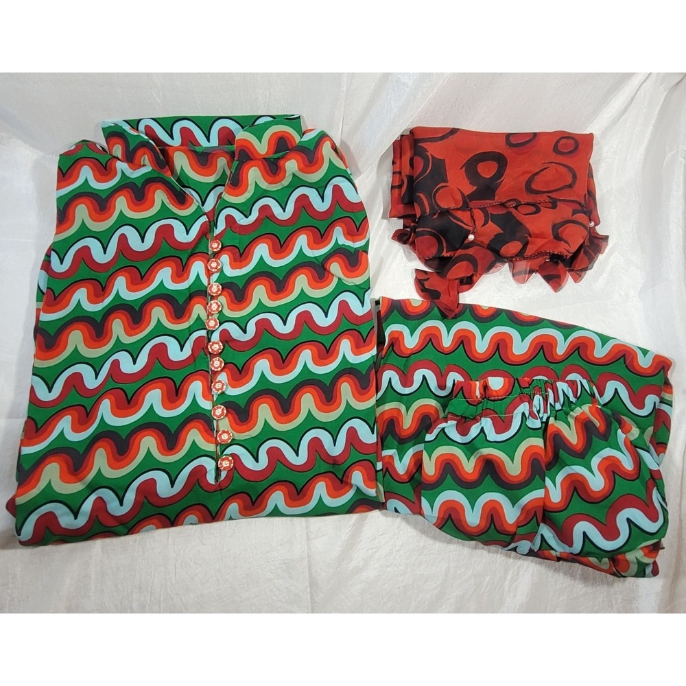 Women's 3pc Lightweight Dupatta Kurta Set - Wavy Geometric Pattern 40" Chest